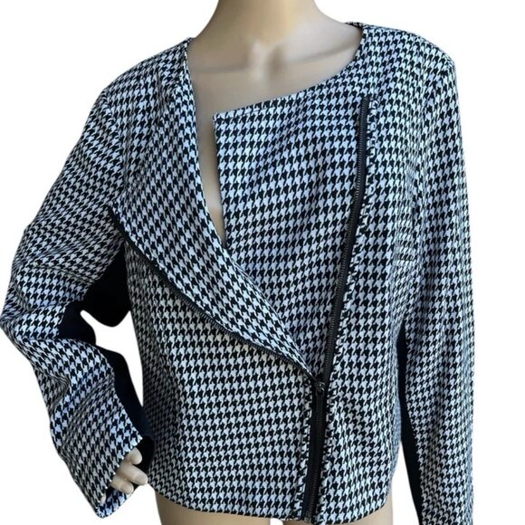 Lane Bryant Women’s Jacket Size 16 Houndstooth Black White Zip Front Stretch - Picture 4 of 8